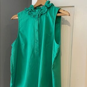 J. Crew Factory Teal Sleeveless Ruffle Blouse
